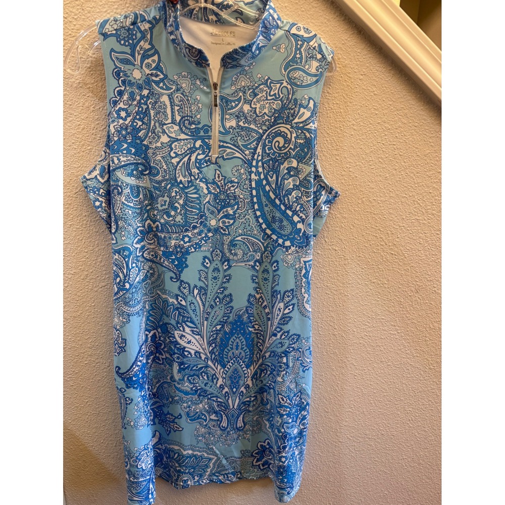 Acegolfs Womens Blue Paisley Sleeveless Quarter Zip Golf Dress Pockets Large NWT